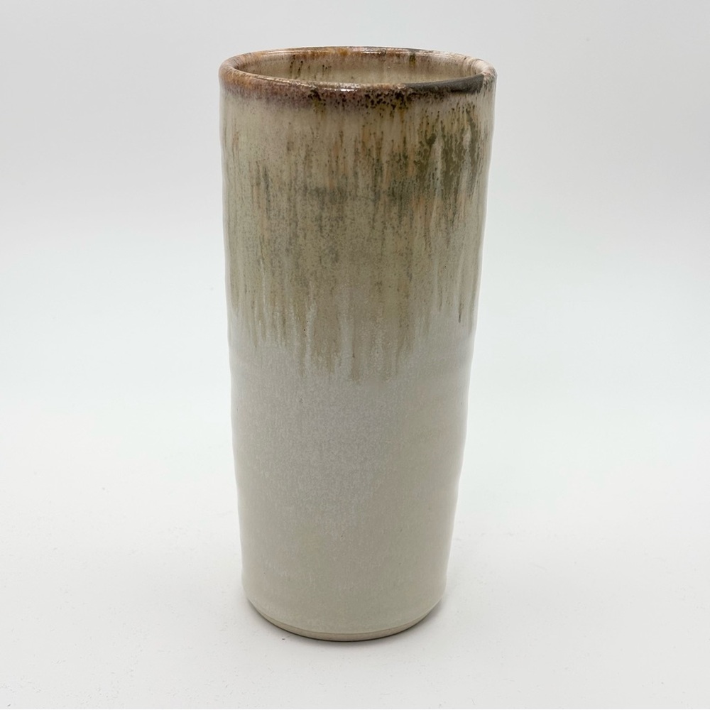 All Pigeon River Pottery Handcrafted Artisan Ceramic Vase in Cream and Brown